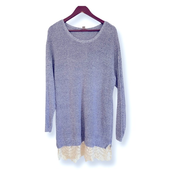 Ann Taylor LOFT lavender knit sweater with lace - Picture 1 of 5